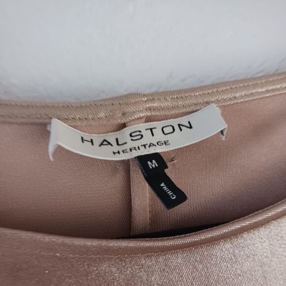 Halston Heritage Bateau Neckline Knee-Length gold metallic Dress size M - Picture 4 of 6